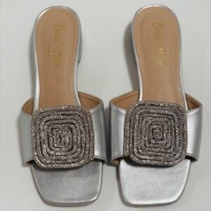 Chase + Chloe Silver With Jewels Slide Sandals 5.5